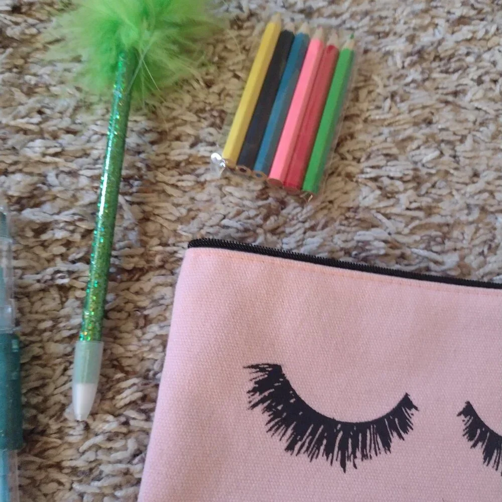 NEW lot of 6 school supplies - pencil case, sticky notes, pens, pencils